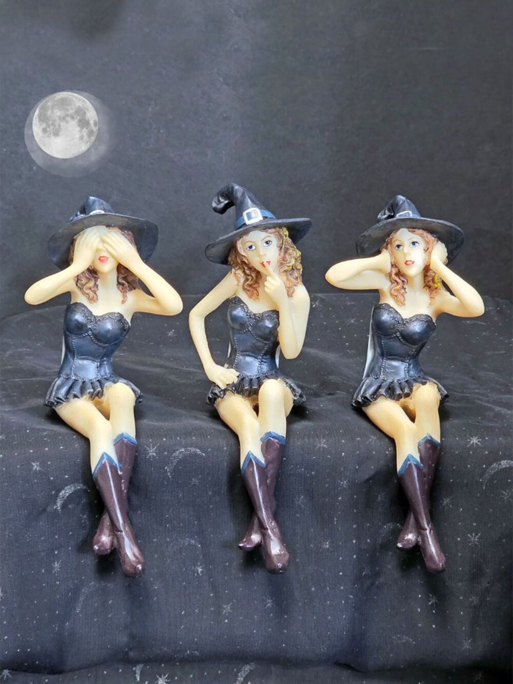 WITCH SHELF SITTERS Hear, See, Speak No Evil Set of Three